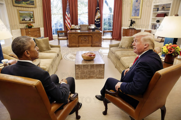 U.S. President Barack Obama meeting with U.S. President-elect Donald Trump in the White House Oval Office, Washington, D.C., USA, Pete Souza, Office of White House Photography, November 10, 2016