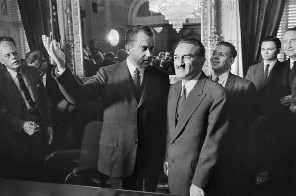 Anastas Mikoyan, First Deputy Chairman of the Council of Ministers of the Soviet Union with U.S. Vice President Richard Nixon, half-length Portrait, Washington, D.C., USA, Thomas J. O'Halloran, US News & World Report Magazine Collection, January 6, 1959