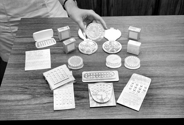 Display of birth control pills at pharmacy, Washington, D.C., USA, Marion S. Trikosko, U.S. News & World Report Magazine Photograph Collection, May 22, 1968
