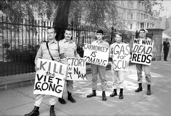 Group of American Nazi Party members with signs in support of the Vietnam War, demonstrating outside White House, Washington, D.C., USA, Washington, D.C., USA, Marion S. Trikosko, U.S. News & World Report Magazine Photograph Collection, may 17, 1967