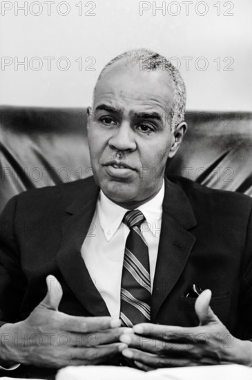 Roy Wilkins, Executive Director of the NAACP, head-and-shoulders portrait, seated, facing front, during interview, New York City, New York, USA, Marion S. Trikosko, U.S. News & World Report Magazine Photograph Collection, September 1, 1967
