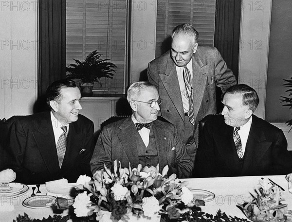 U.S. Secretary of the Interior Oscar Chapman, U.S. President Harry S. Truman, U.S. Congressman John R. Murdock and U.S. Senator Joseph C. O'Mahoney at luncheon in the President's honor at the Department of the Interior, Washington, D.C., USA, Abbie Rowe, National Parks Service, Harry S. Truman Library, February 7, 1951
