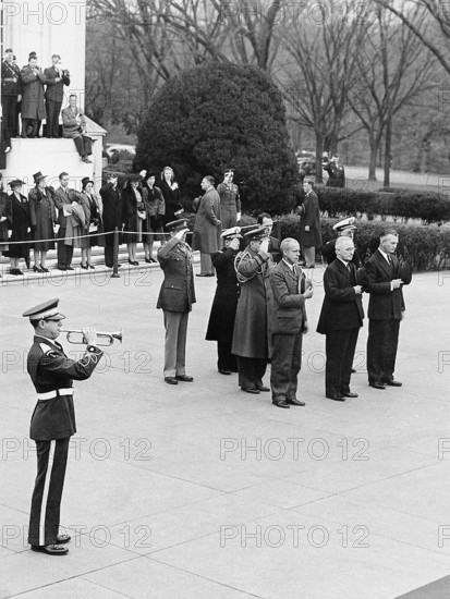 U.S. President Harry S. Truman (center, front row) and others at Tomb of the Unknown Soldier, Arlington National Cemetery, Arlington, Virginia, USA, Abbie Rowe, National Parks Service, Harry S. Truman Library, November 11, 1945