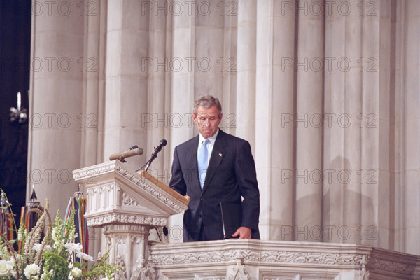 U.S. President George W. Bush concluding his remarks during National Day of Prayer and Remembrance Service, National Cathedral, Washington, D.C., USA, Eric Draper, George W. Bush White House Photo Office, September 14, 2001