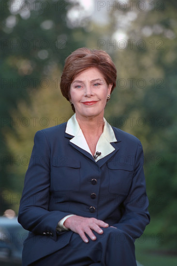 U.S. First Lady Laura Bush participating in interviews with national morning news programs, White House East Garden, Washington, D.C., USA, Moreen Ishikawa, George W. Bush White House Photo Office, September 13, 2001