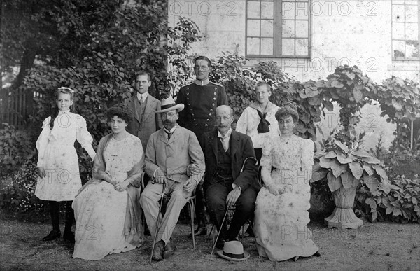Marie Bonaparte, her husband George of Greece, his uncle, Valdemar of Denmark, and other members of the Danish and Greek royal families