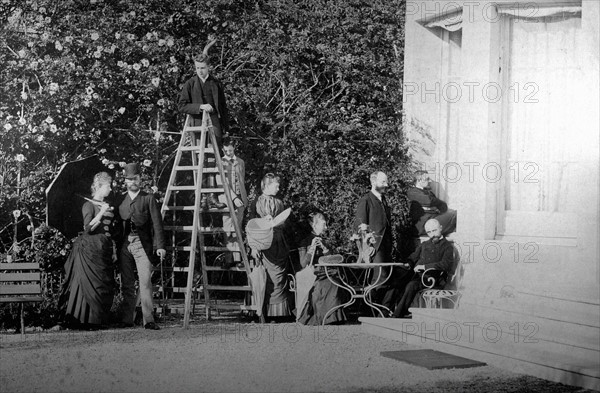 The Duchess of Chartres with her children and entourage, outside