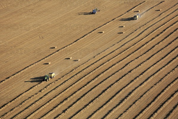 Aerial view of a field during the harvest