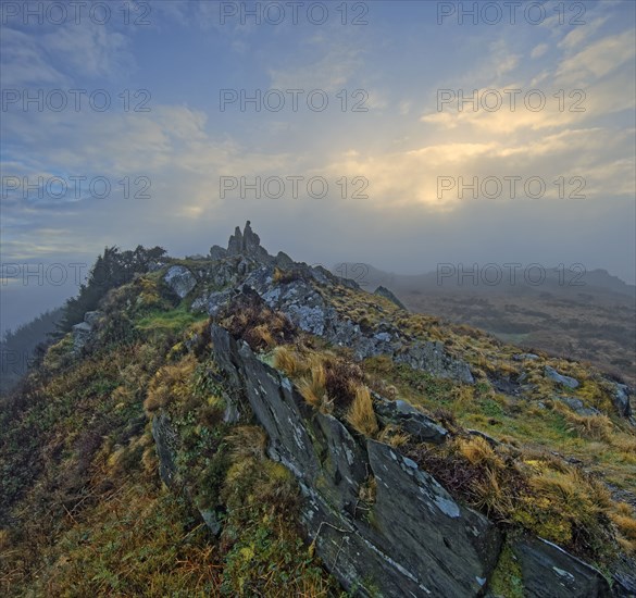 France, Finistère(29) Paysage des Monts d'Arrée, parc naturel régional d'Armorique, arrêtes rocheuses, Roc'h Ruz / France, Finistère Monts d'Arrée landscape, Armorique Regional Nature Park, rocky ridges, Roc'h Ruz