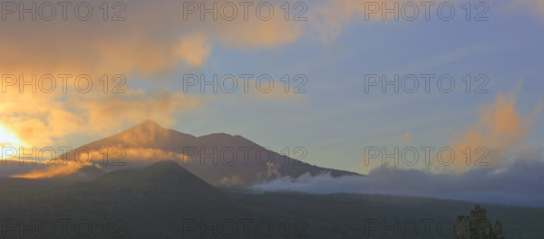 Espagne, iles Canaries, Tenerife, parc National du Teide, paysage avec le volcan du Teide au coucher du soleil / Spain, Canary Islands, Tenerife, Teide National Park, landscape with the Teide volcano at sunset /