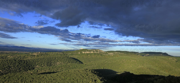 France, Gard(30) Allègre-les-Fumades, le château classé MH, espace naturel Natura 2000, les Garrigues de Lussan / France, Gard Allègre-les-Fumades, the MH listed castle, Natura 2000 natural area, Les Garrigues de Lussan