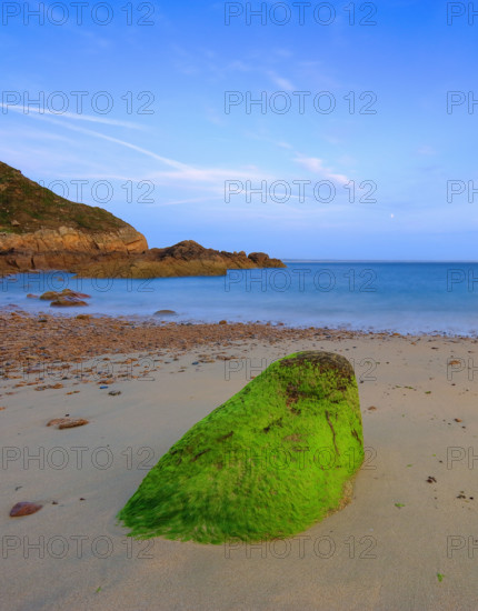 France, Manche (50) Jobourg, littoral maritime de la Hague proche du Nez-de-Jobourg, plage et récif vert / France, Manche Jobourg, maritime coast of La Hague near Nez-de-Jobourg, beach and green reef /