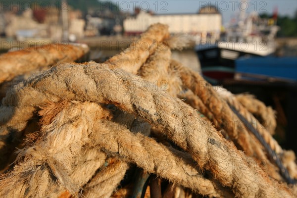 France, Basse Normandie, calvados, cote fleurie, Honfleur, l'avant port, cordages, peche,