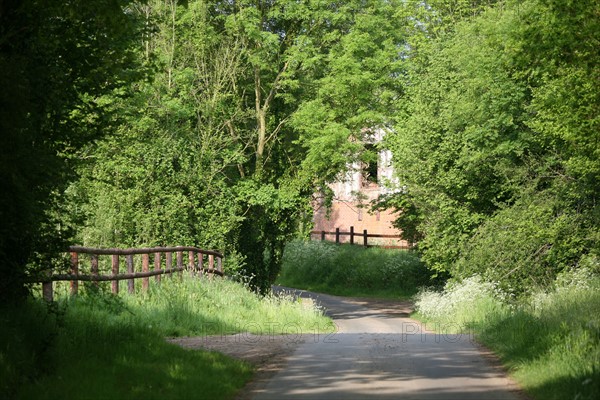 France, Basse Normandie, calvados, pays d'auge, Touques, route de campagne, chemin, clotures, chemin des arguilliers