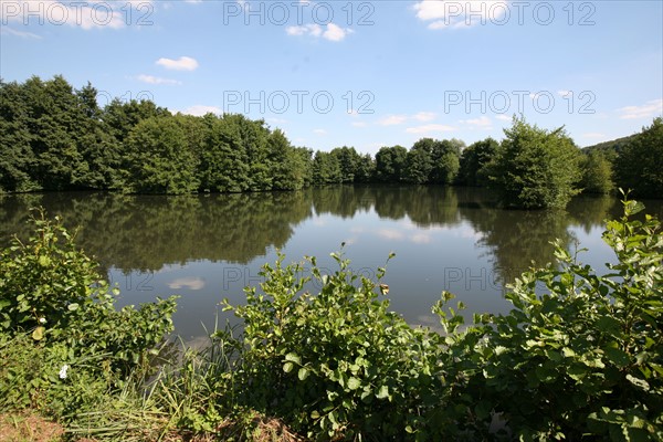 France, Haute Normandie, eure, promenade autour des etangs de la communaute de communes de pont audemer, plan d'eau, chemin,