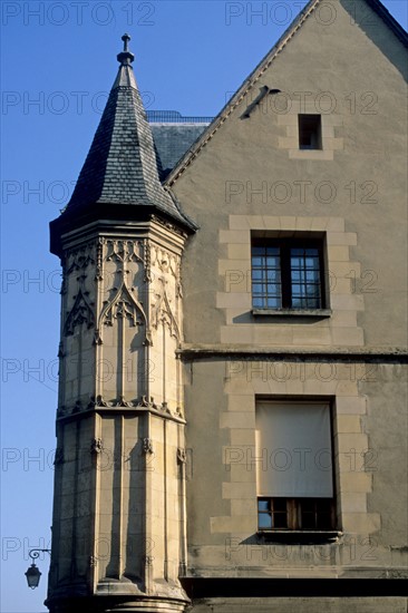 France, Paris 4e, le marais, tourelle de l'hotel herouet, angle rue vieille du temple et rue des francs bourgeois