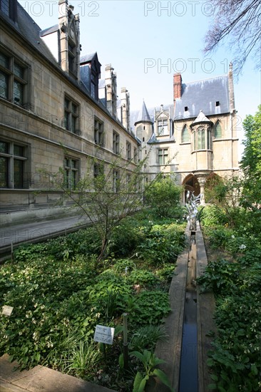 France, Paris 5e, hotel de cluny, musee du moyen age, cour d'honneur, 6 place painleve, rue du sommerard, jardin medieval,