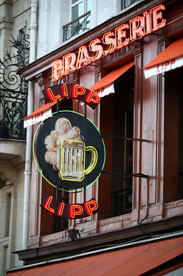 France, Paris 6e, brasserie lipp, neons, enseigne, boulevard Saint-Germain