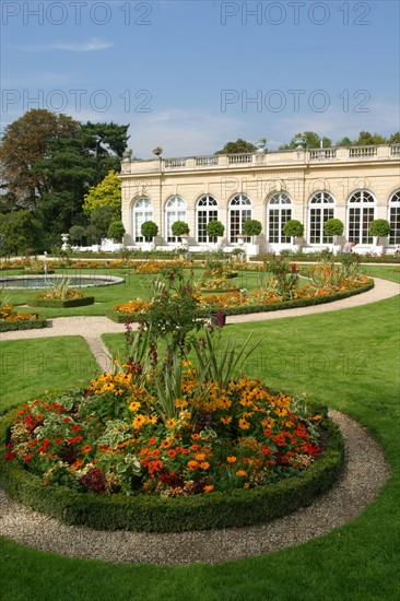 France, Paris 16e, bois de boulogne, parc de bagatelle, pavillon, orangerie, jardin,