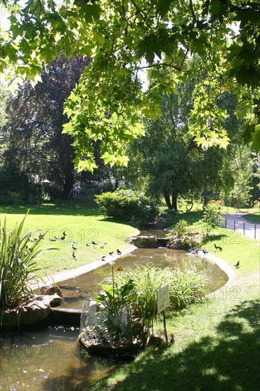 France, Paris 17e, quartier des Batignolles, square des Batignolles, vegetation, espace vert, plan d'eau, jardin public,