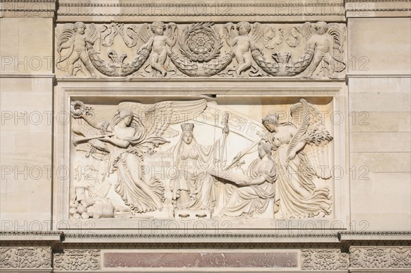 France, Paris 1e, jardin des tuileries Arc de triomphe du carousel, detail d'un bas relief, sculpture,