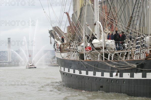 France: Normandie, Seine Maritime, vallee de la Seine, grand port de mer de Rouen, visite du vieux greement le Belem le 17 mars 2007, bateau pompe,