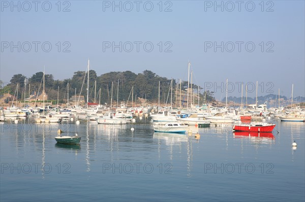 France, Bretagne, Cotes d'Armor, cote de granit rose, ploumanach, port de la Clarte, ar sklerder, bateaux de plaisance et petite peche,