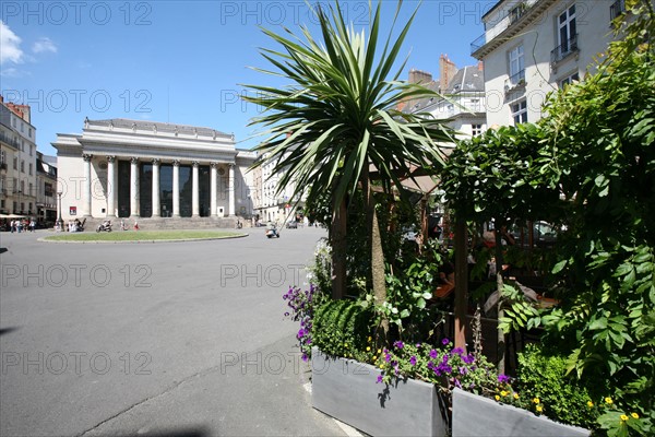 France, pays de loire, loire atlantique, Nantes, centre ville place graslin, facade immeuble en hemicycle, la cigale, brasserie art nouveau, terrasse fleurie, theatre,