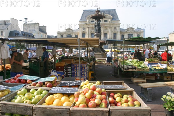France, Basse Normandie, Manche, Cotentin, Cherbourg, marche, fruits, palce de la fontaine,