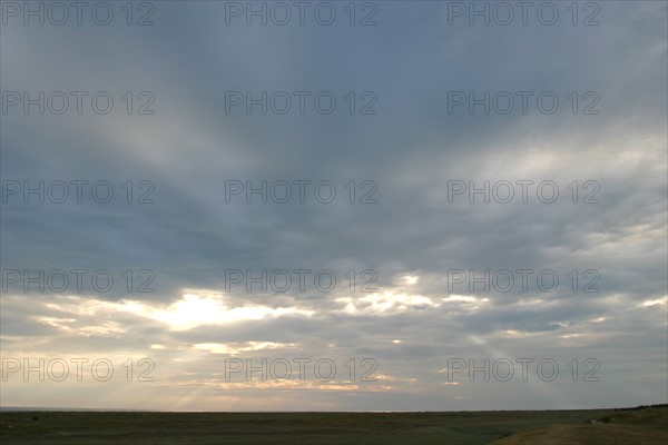 France, Basse Normandie, Manche, pays de coutances, paysage, panorama, pointe d'Agon, ciel nuageux, meteo,