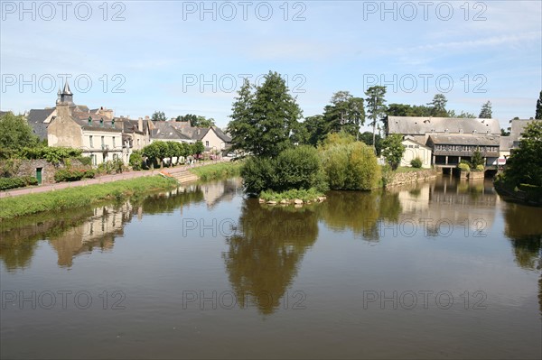 France, Bretagne, Morbihan, malestroit, village, canal de nantes a brest, embranchement vue panoramique,