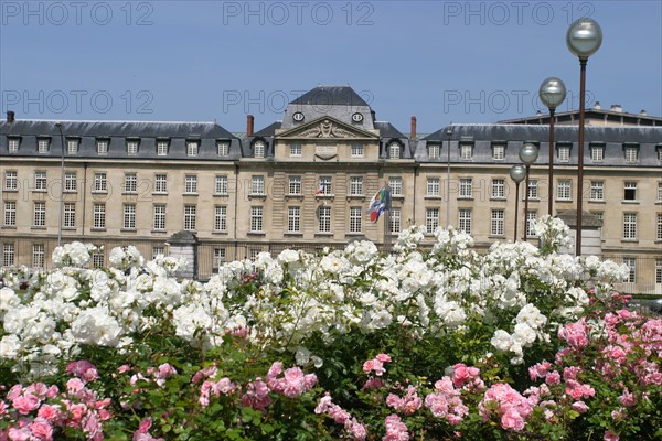 France, Haute Normandie, Seine Maritime, Rouen, hotel de region et jardins de la place, institution, administration, conseil regional, jardin, fleurs, rose, rosier