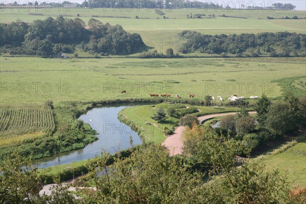 France, Haute Normandie, Seine Maritime, pays de Caux maritime, Paluel, panorama sur la vallee de la Durdent, meandre de la riviere,