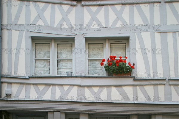 France, Haute Normandie, Seine Maritime, Rouen, rue des bons enfants, habitat traditionnel, maisons a pans de bois, colombages, fenetres, medieval,