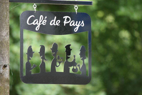 France, Haute Normandie, Seine Maritime, pays de bray, les ventes saint remy, cafe de pays, le rendez vous, panneau, pancarte, logo,