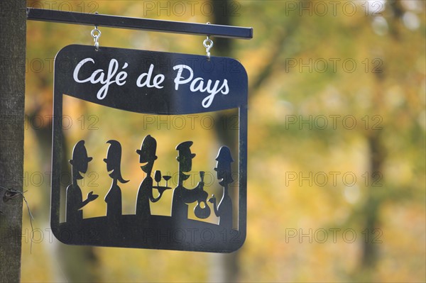 France, Haute Normandie, Seine Maritime, pays de bray, les ventes saint remy, cafe de pays, le rendez vous, panneau, pancarte, logo,