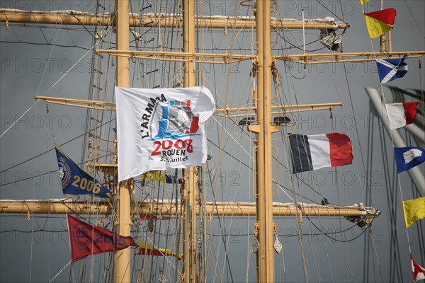 France, Haute Normandie, Seine maritime, vallee de la Seine, armada 2008, Rouen, sur les quais, mats et pavillons,