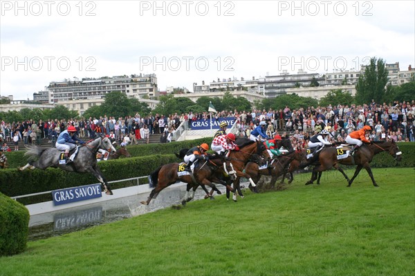 France, ile de france, paris 16e, hippodrome d'auteuil, course d'obstacles, gras savoye grand steeple-chase de paris 2004, jockey, cheval, prix, pur sang, cheval, hippisme, turf,