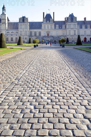 France, region ile de france, seine et marne, fontainebleau, chateau, facade, cour, paves, escalier, Napoleon,