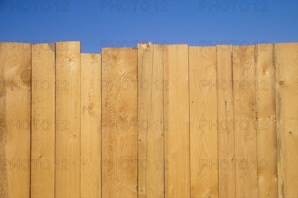 france, paris, palissade, planches de bois, ciel bleu, cloture irreguliere, pin, barriere, chantier,