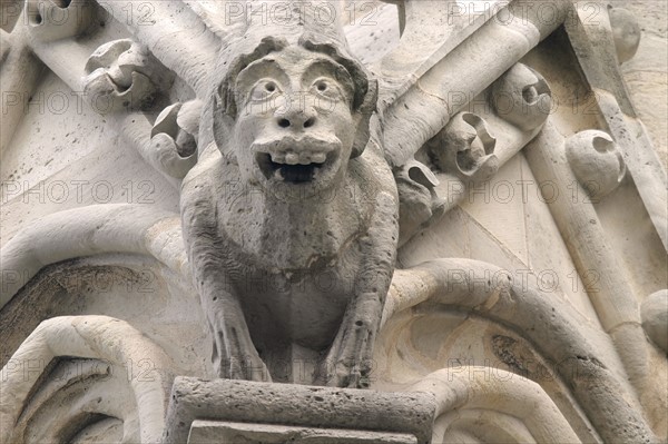 France, ile de france, paris 4e arrondissement, ile de la cite, cathedrale, notre dame de paris, detail monstre sculpte, tours,