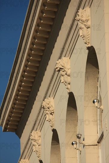 France, Basse Normandie, Calvados, Deauville, casino barriere, detail facade arriere, mascarons, ornements,