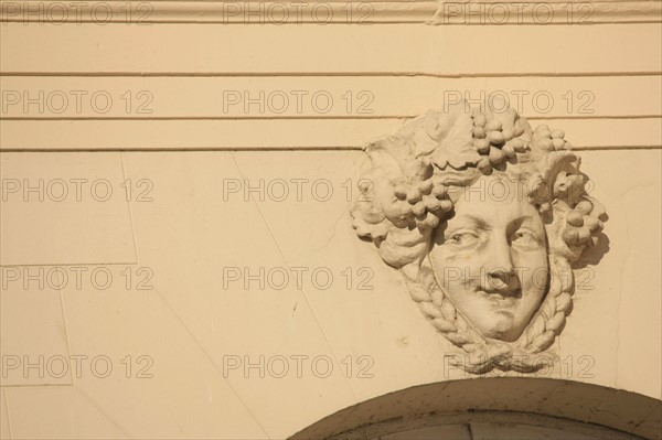 France, Basse Normandie, Calvados, Deauville, casino barriere, detail facade arriere, mascarons, ornements,