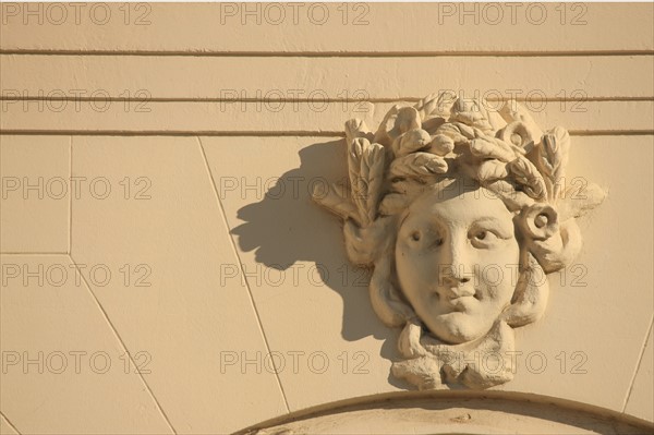 France, Basse Normandie, Calvados, Deauville, casino barriere, detail facade arriere, mascarons, ornements,