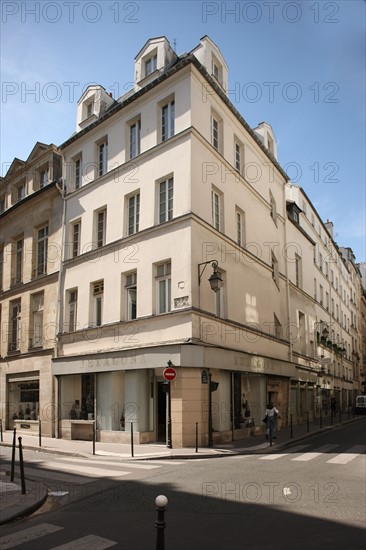 France, Ile de France, paris 3e arrondissement, rue des archives, angle avec la rue michel le comte, immeuble,