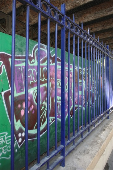 France, Detail of a graffiti under the RER bridge