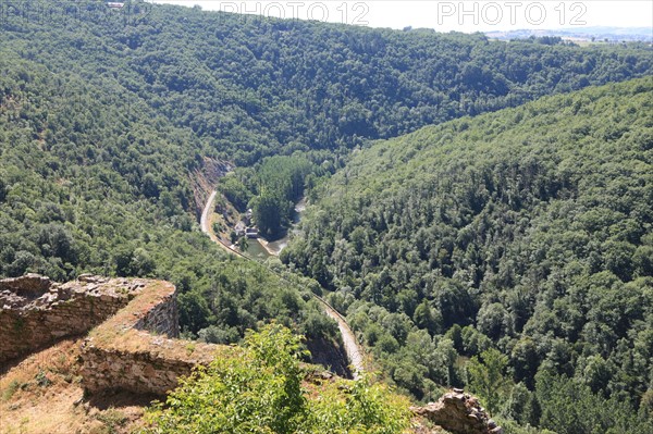 france, region midi pyrenees, aveyron, najac, village sauvegarde, chateau, forteresse, moyen age, vieilles pierres, patrimoine, histoire, interieur du chateau, panorama sur le village, sommets,