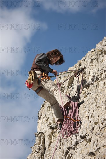 France, Haute Normandie, eure, amfreville sous les monts, escalade, authentik aventure, christophe van der cruyssen et son fils barney, falaise, sport,