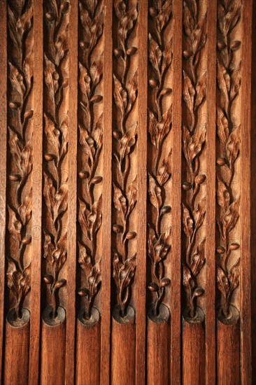 France, Haute Normandie, eure, pont de l'arche, abbaye de bonport, monument historique, abbaye cistercienne, bibliotheque, detail d'un pilastre en bois,