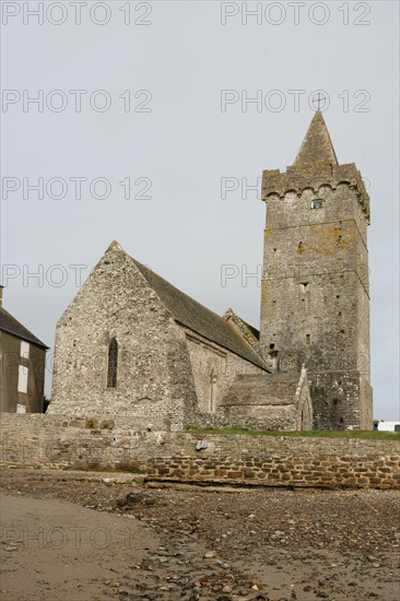 France, Basse Normandie, manche, cote des havres, portbail, littoral, mer, eglise, clocher, religion,